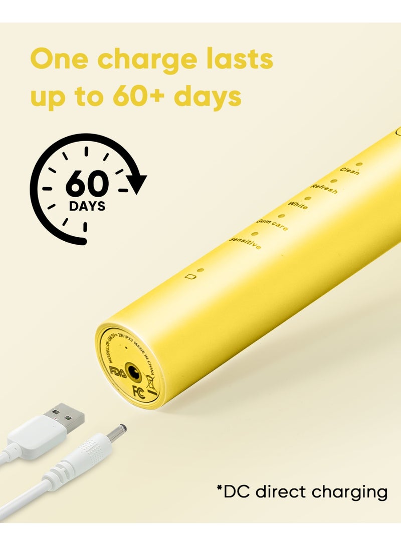 MySmile DY156 Electric Toothbrush for Adults, Rechargeable and Portable Sonic Toothbrush with 3 Brush Heads, Smart 2-Minute Timer and 5 Modes, 45,000 RPM, One Charge Lasts 60 Days (Yellow, Medium Size) - Image 4